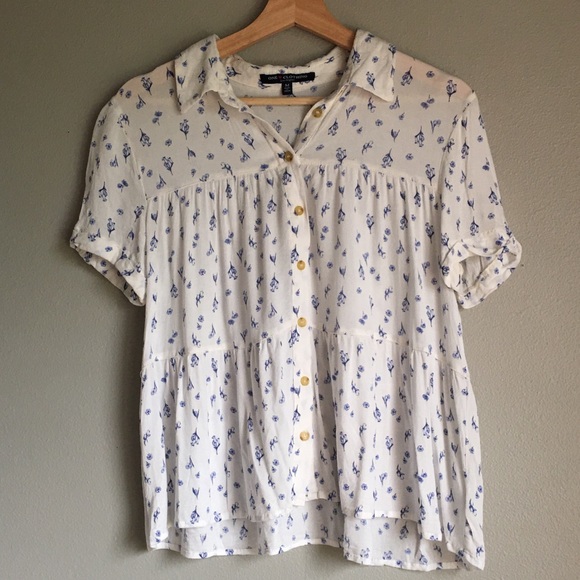 one clothing Tops - Blue and White Floral Blouse